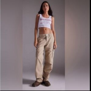 New True Religion women’s mint green casual wide legs cargo pants, size 31